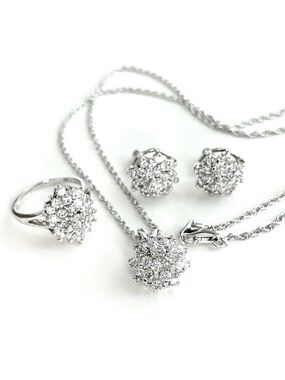 NEW Sterling Silver Jewelry Set includes Necklace Earrings Ring CZ
